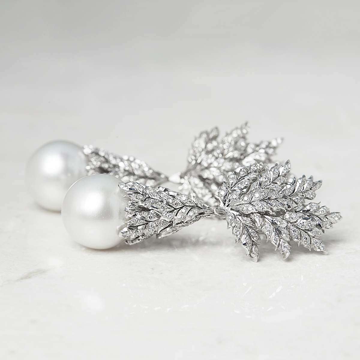 Buccellati 18k White Gold South Sea Pearl & 2.71ct Diamond Drop Earrings - Image 2 of 13