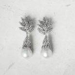 Buccellati 18k White Gold South Sea Pearl & 2.71ct Diamond Drop Earrings