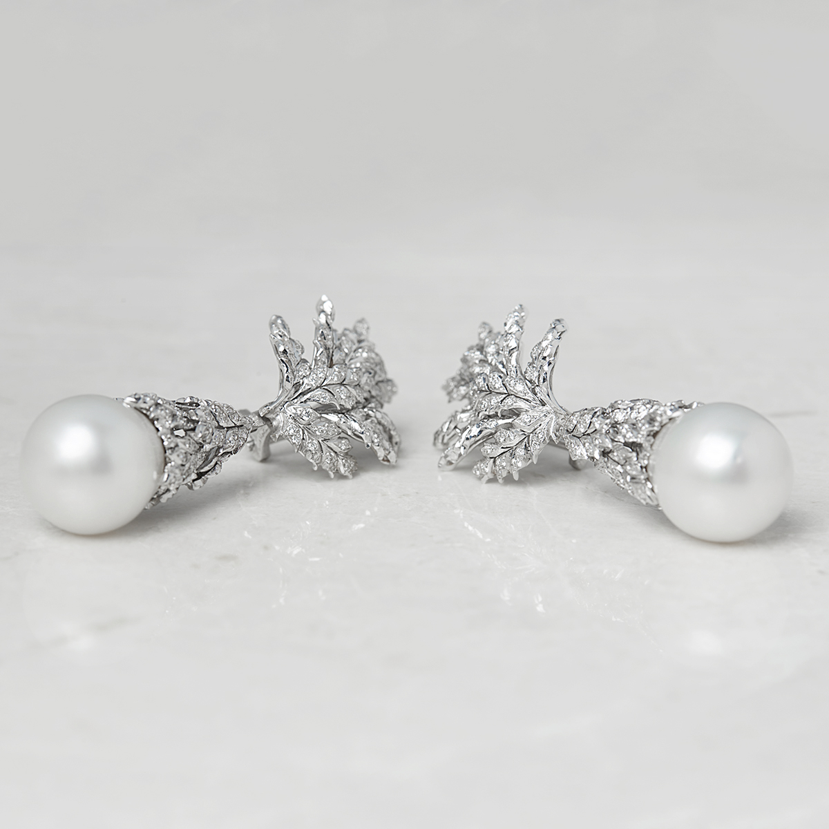 Buccellati 18k White Gold South Sea Pearl & 2.71ct Diamond Drop Earrings - Image 7 of 13