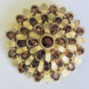 Vintage Crown Trifari signed designer round brooch with glass amber stones