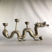 Large 60cm Antique Chinese Dragon Bronze Or Brass Candle Holder Stick Candelabra
