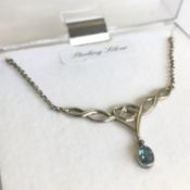 Vintage Sterling silver Celtic Knot Topaz pendant on 16" chain original gift box