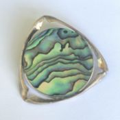 Vintage paua shell modernist stylish sterling silver brooch