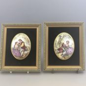 A Pair of Framed Plaques -Fragonard Style Lovers - Staffordshire Fine Bone China