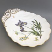 Spode Stafford Flowers scallop shell shaped dish, Iris and Sphaerolobium