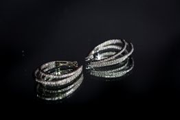 2.2ct VS1-2 Brilliant Cut Natural Diamond Triple horseshoe 18K White Gold Earrings