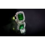 16ct Natural Emerald and 2.86ct VS1-2 brilliant cut diamond 18k White Gold ring