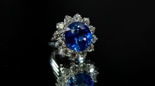 Gübelin Certified 16.42ct Ceylon Sapphire, VS1-2 3ct Brilliant cut natural Diamond ring