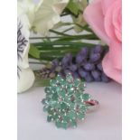 AGI Certified - Natural Emerald Gemstone Ring - Set with 35 Oval Cut natural Emeralds.