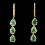 Gorgeous Pear Cut Rich Green Natural Brazilian Emerald Gemstones (6) Earrings, Bespoke - Unique