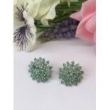 AGI Certified - Natural Emerald Gemstone Earrings - Set with 70 Oval cut Natural Emeralds.