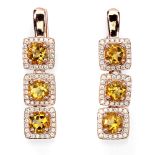 A Magical pair of Earrings set with 6 Natural Citrine gemstones - Beautiful Golden colour Citrine