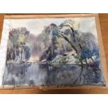 Large Fine Watercolour Painting - A SUFFOLK POND by Aline Gowen