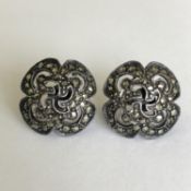 Original Antique Sterling Silver Marcasite Large Stud Earrings - marked SILVER