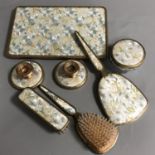 Vintage 7 piece Vanity Dressing Table Set Petit Point Embroidery Gilt Filigree