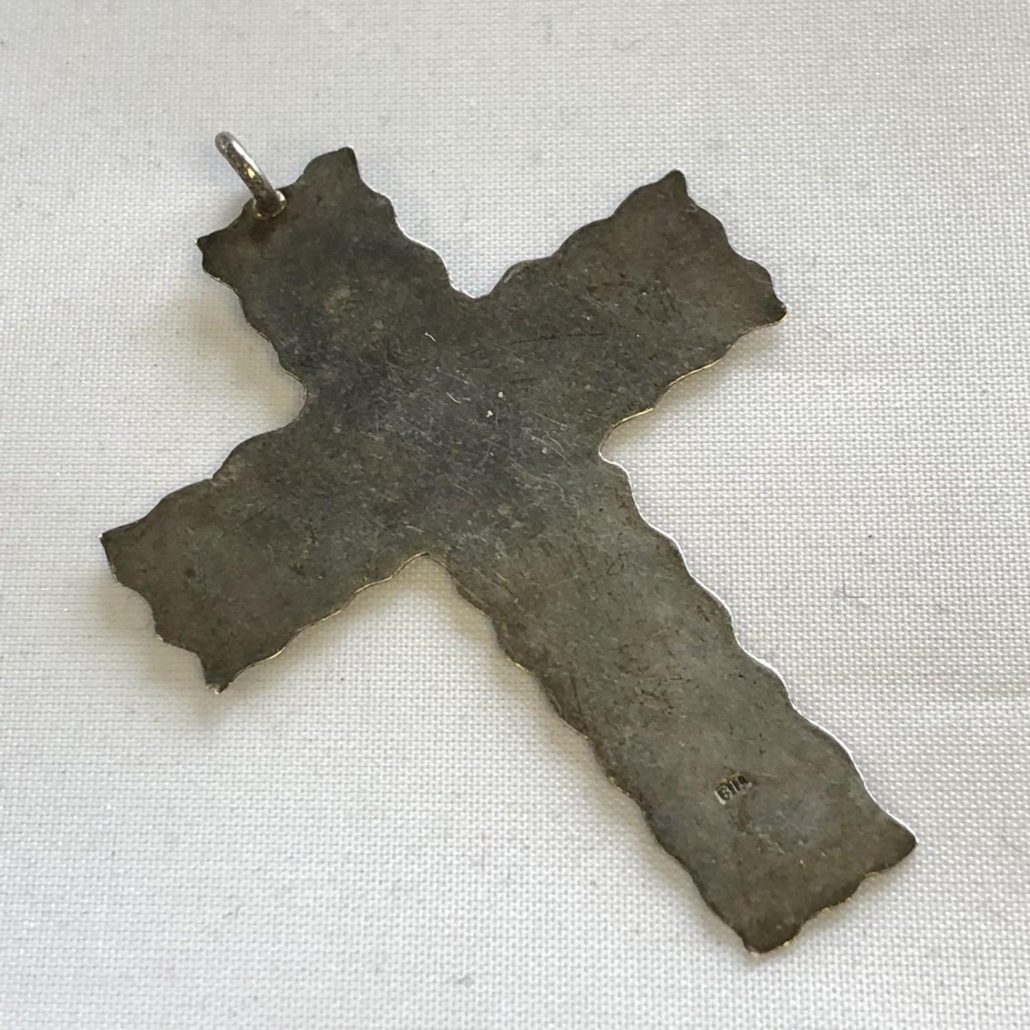 Large vintage sterling silver cross pendant - Image 2 of 2