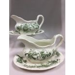 PAIR of 19th Century Staffordshire Dinnerware Gravy or Sauce Boats and Plates