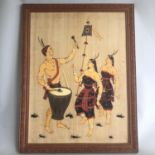 Large Original Vintage Painting on Silk - US Native American Dancing Drumming