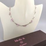 Molly B Couture Sterling Silver and Pink Stone Flower Necklace, boxed