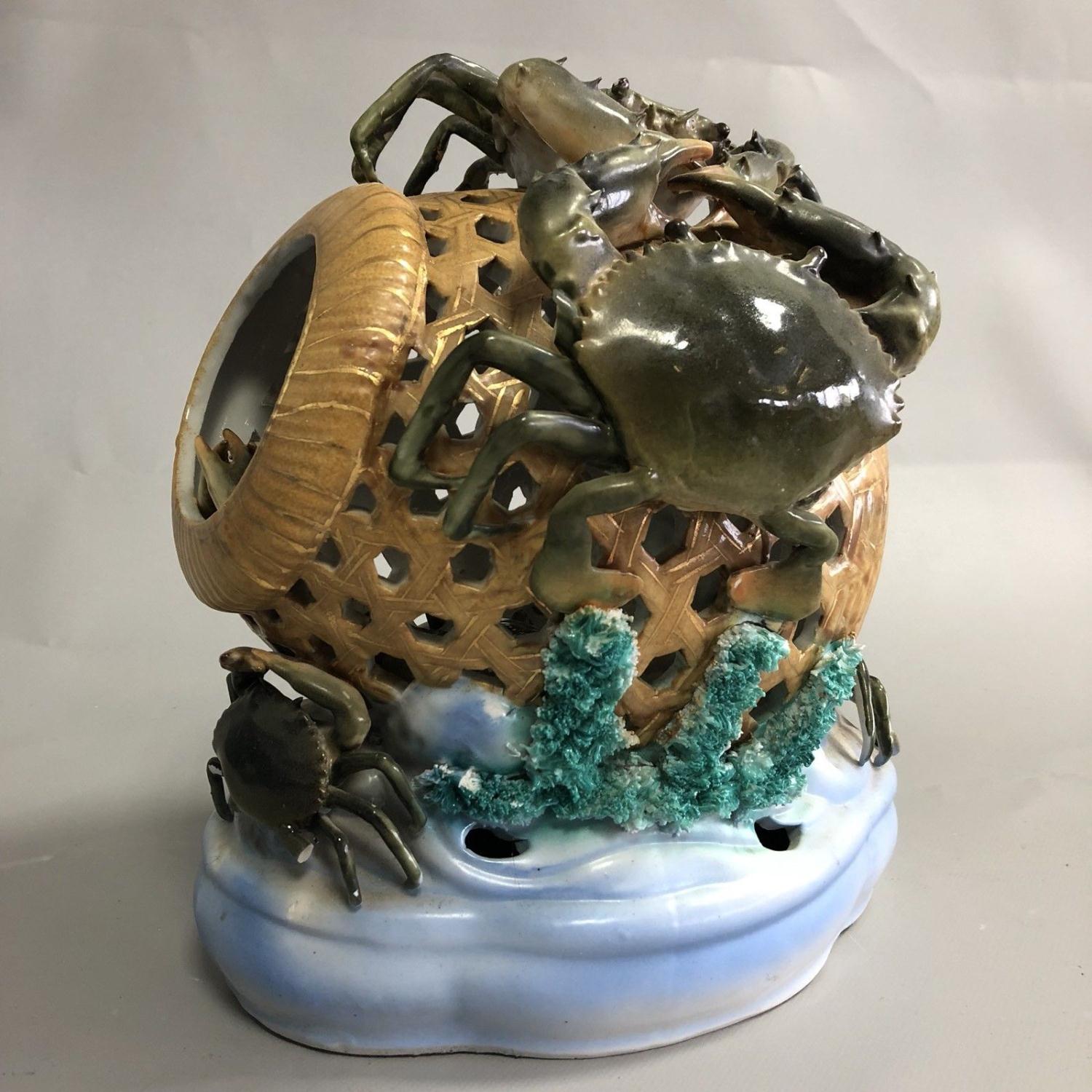 Impressive unusual vintage porcelain crab basket lobster pot figural group - Image 4 of 5