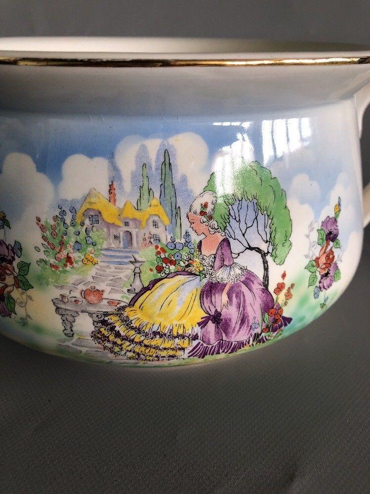 VINTAGE 1920s FALCON WARE CHAMBER POT PLANTER GAZUNDA CRINOLINE LADY PATTERN - Image 2 of 4