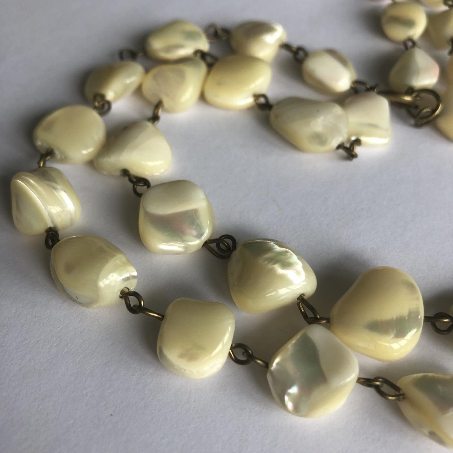 vintage brass and Mother of Pearl natural beads double strand necklace - Image 2 of 4