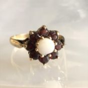 Vintage Hallmarked Silver Gilt Ring - Garnet and Opal - Size R