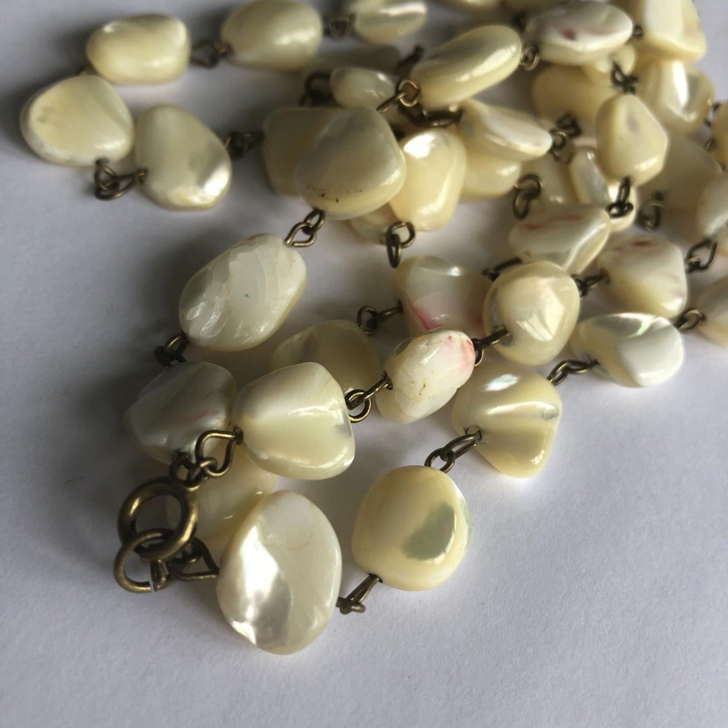 vintage brass and Mother of Pearl natural beads double strand necklace - Image 3 of 4
