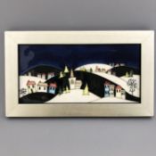 Moorcroft Art Pottery Landscape Plaque in Frame "Silent Night"