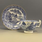 Antique Pale Blue Willow Pattern Fine Tea Cup Saucer - Royal Worcester - 1913