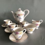 Vintage Coffee Set for 4 by RH & SL Plant Tuscan - Pretty Pink Floral c1950
