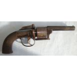 MINT, C1840, English Laird's Patent .44" Bore, Transitional 6 Shot Bar Hammer Percussion Revolver.