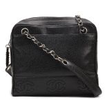 Black Caviar Leather Vintage Timeless Logo Trim Shoulder Bag