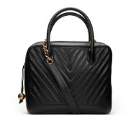 Black Chevron Quilted Caviar Leather 2 Way Shoulder Tote