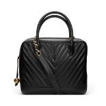 Black Chevron Quilted Caviar Leather 2 Way Shoulder Tote
