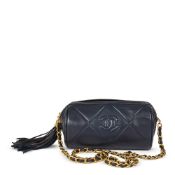 Navy Quilted Lambskin Vintage Timeless Fringe Shoulder Pochette