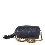 Navy Quilted Lambskin Vintage Timeless Fringe Shoulder Pochette