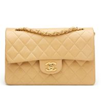 Beige Quilted Lambskin Vintage Small Classic Double Flap Bag