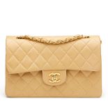 Beige Quilted Lambskin Vintage Small Classic Double Flap Bag