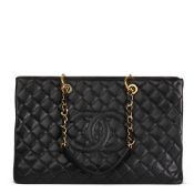 Black Quilted Caviar Leather Grand bidping Tote XL