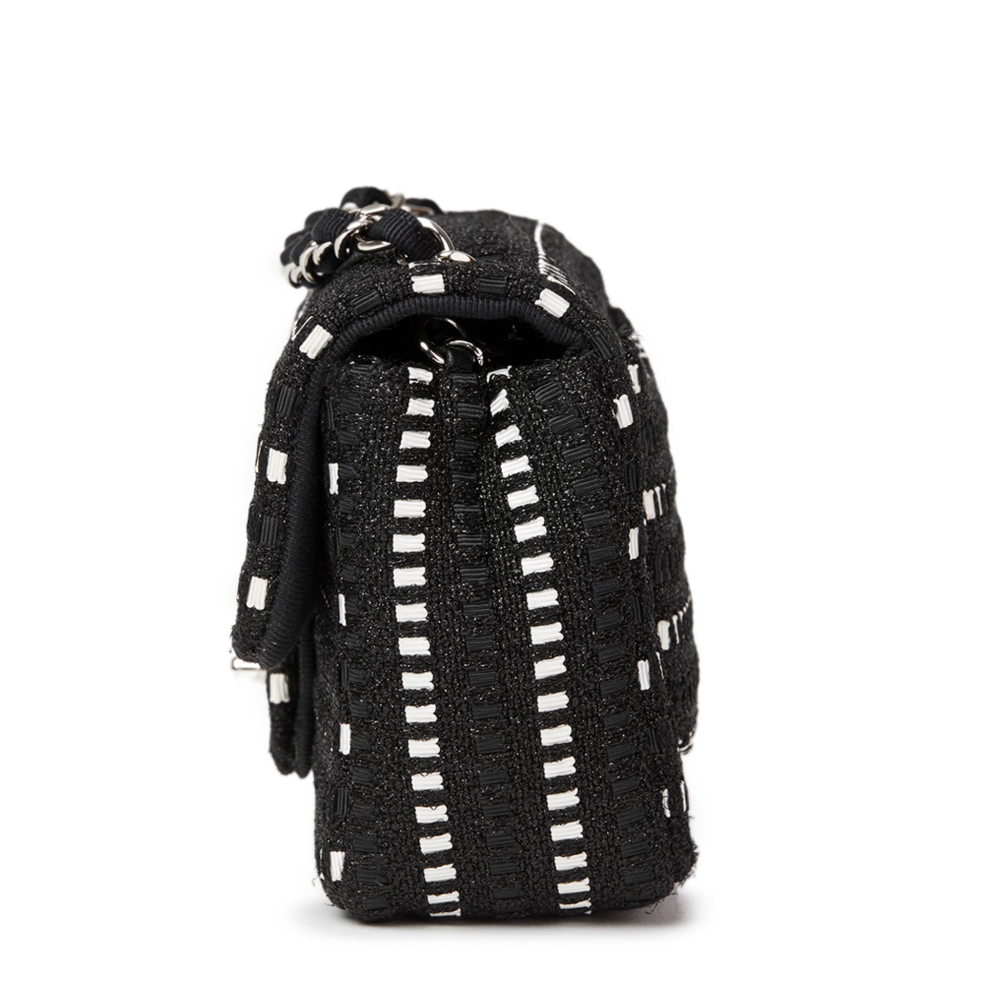 Chanel Black & White Woven Fabric Rectangular Mini Flap Bag - Image 2 of 9