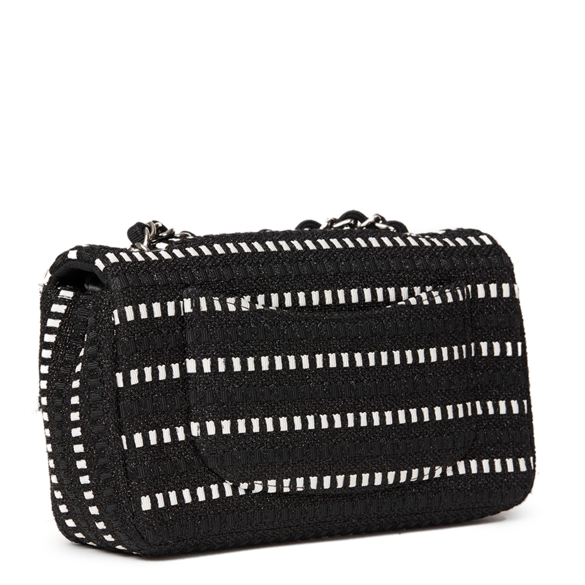 Chanel Black & White Woven Fabric Rectangular Mini Flap Bag - Image 4 of 9