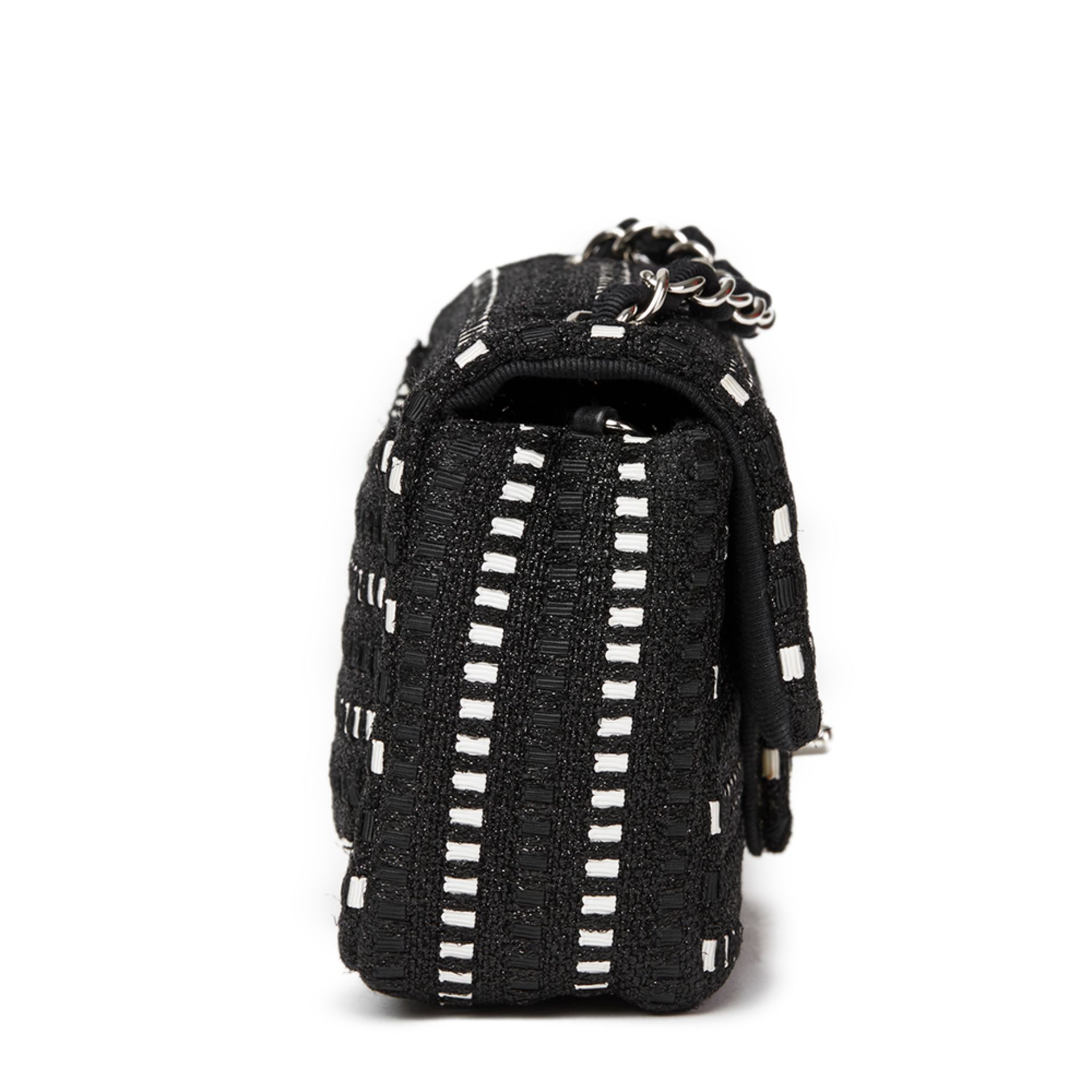 Chanel Black & White Woven Fabric Rectangular Mini Flap Bag - Image 3 of 9