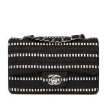 Chanel Black & White Woven Fabric Rectangular Mini Flap Bag