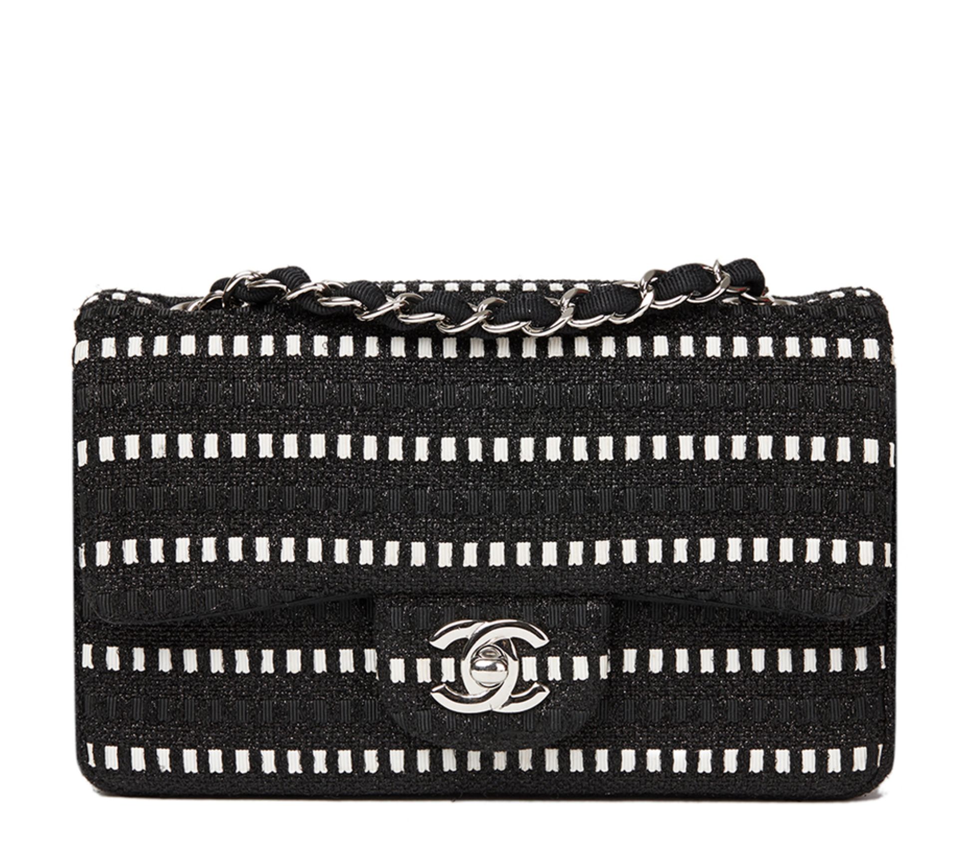 Chanel Black & White Woven Fabric Rectangular Mini Flap Bag