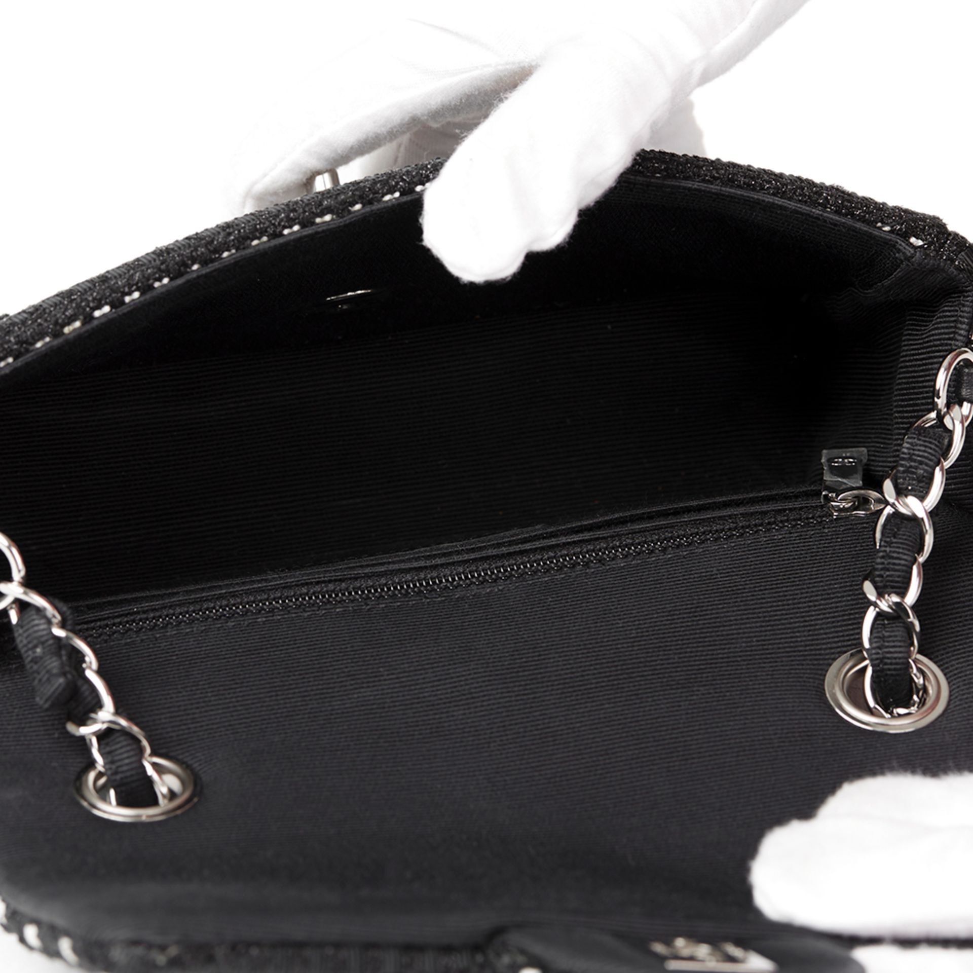 Chanel Black & White Woven Fabric Rectangular Mini Flap Bag - Image 9 of 9