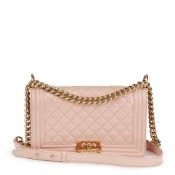 Chanel Light Pink Quilted Iridescent Calfskin Leather Medium Le Boy