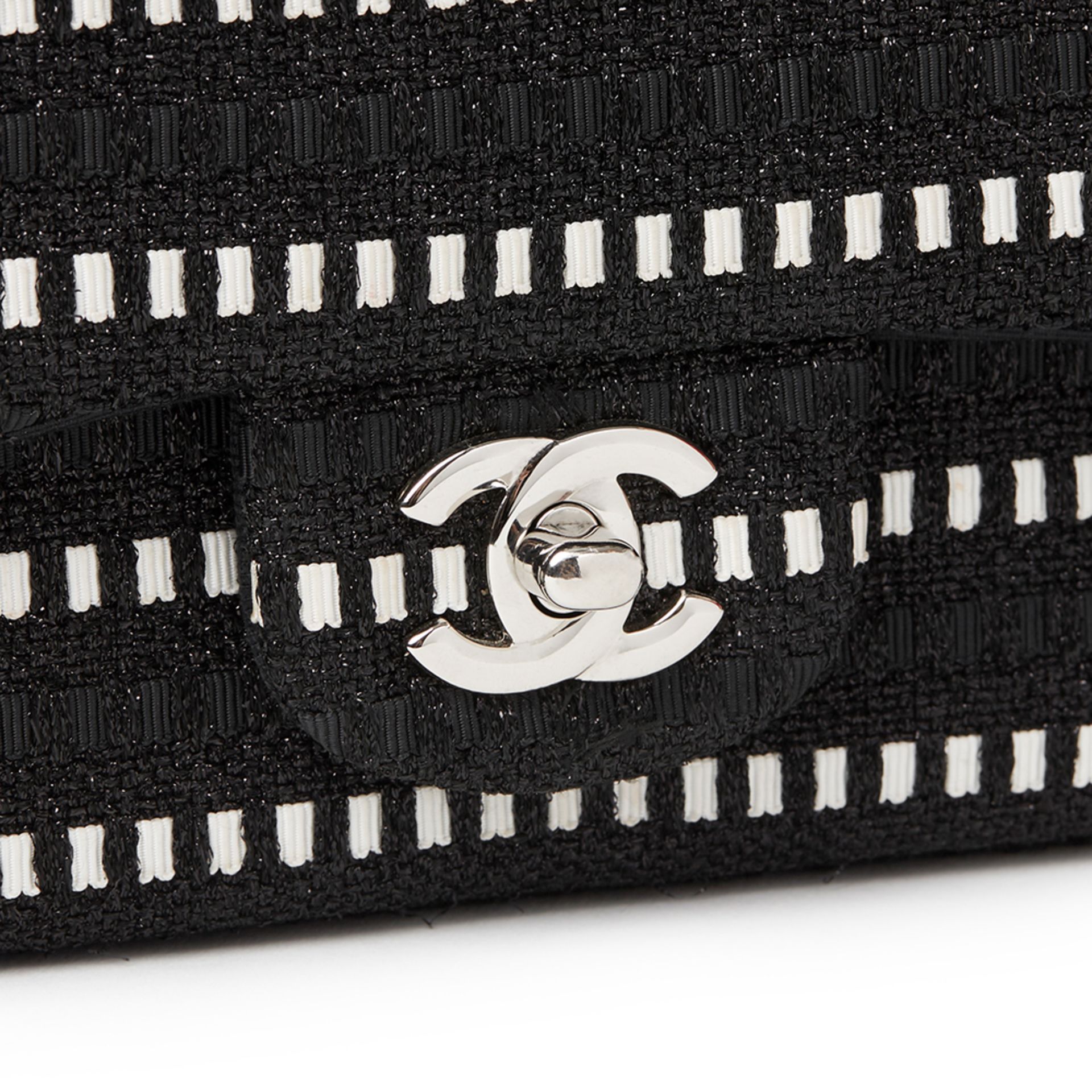 Chanel Black & White Woven Fabric Rectangular Mini Flap Bag - Image 7 of 9
