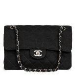 Chanel Black Quilted Jersey Fabric Vintage Medium Double Sided Classic Flap Bag