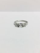 2ct diamond three stone ring,centre diamond 1ct cushion cut,h colour vs clarity,two round diamonds,